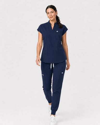 Navy Blue Eipnare Women's 8-Pocket V-Neck Jogger Scrub Set - Stretch Medical Scrubs for Women