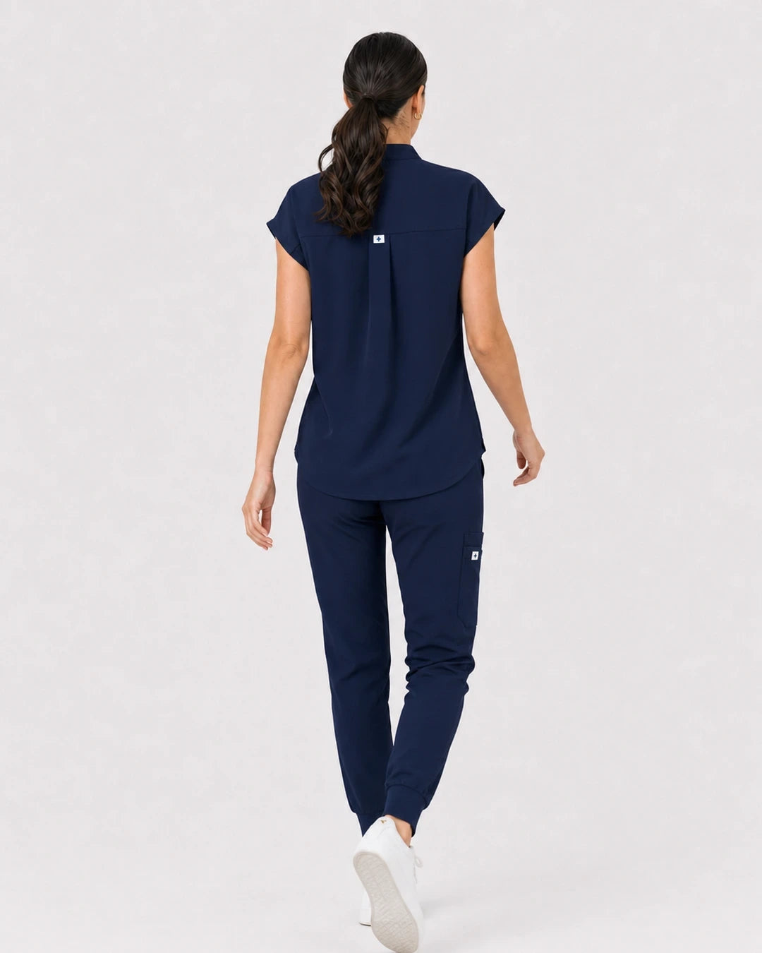 Navy Blue Eipnare Women's 8-Pocket V-Neck Jogger Scrub Set - Stretch Medical Scrubs for Women