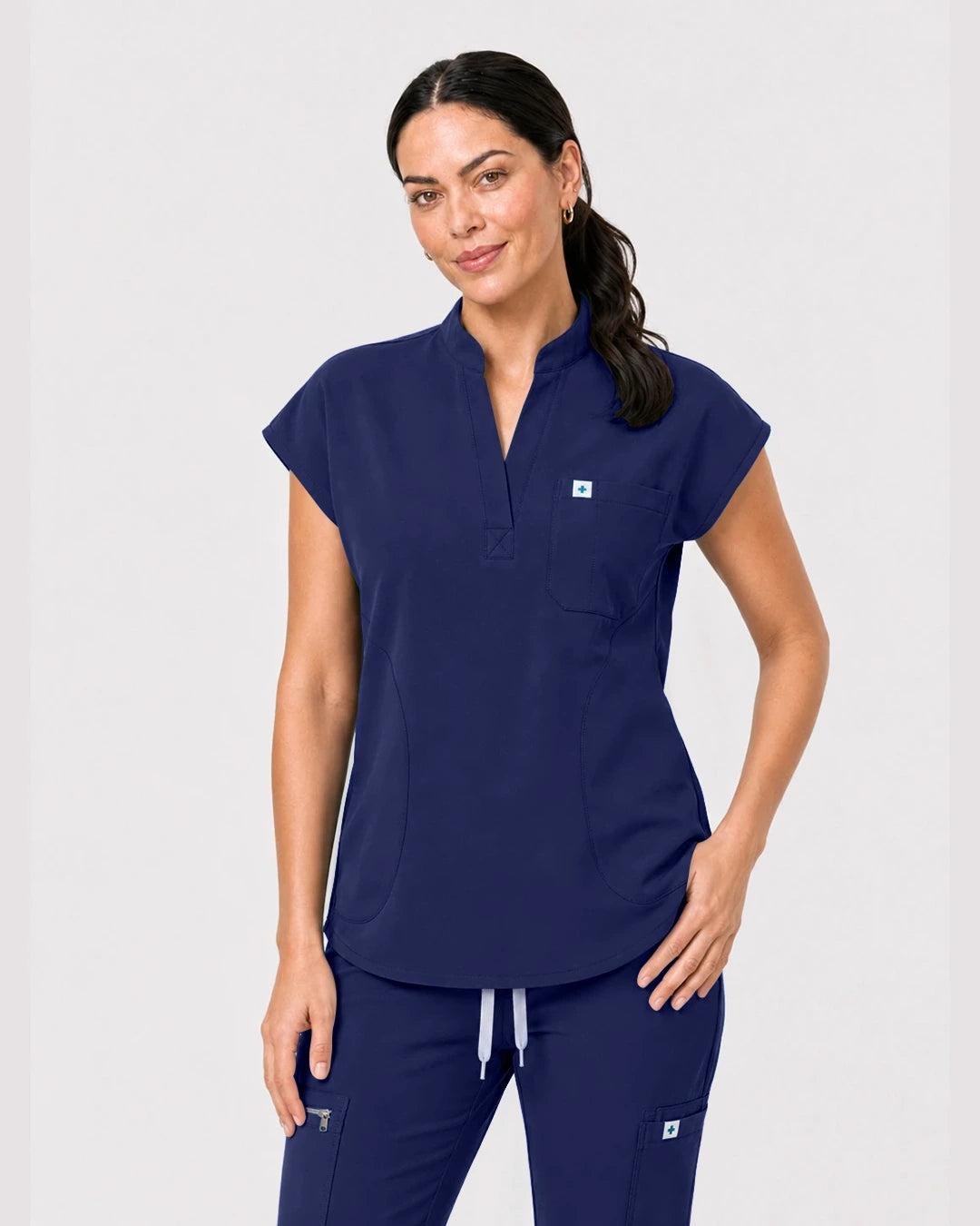 Navy Blue Eipnare Women's Henley Sleeveless Jogger Scrub Set - Stretch Medical Scrubs for Women