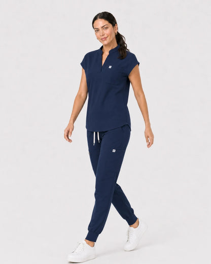 Navy Blue Eipnare Women's 8-Pocket V-Neck Jogger Scrub Set - Stretch Medical Scrubs for Women