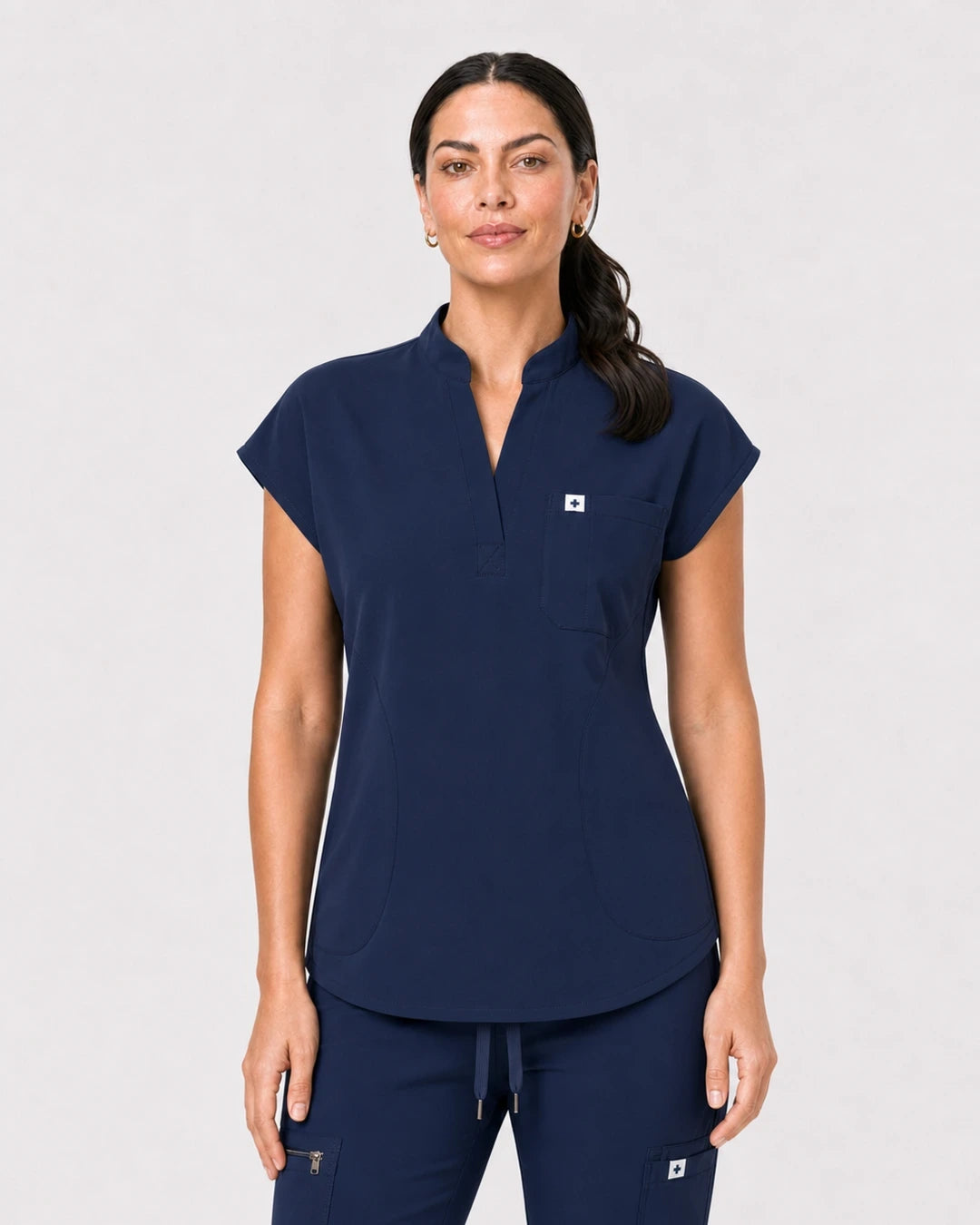 Navy Blue Eipnare Women's 8-Pocket V-Neck Jogger Scrub Set - Stretch Medical Scrubs for Women