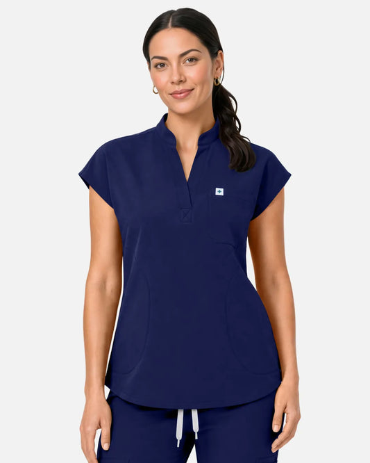 Navy Blue Eipnare Women's Sleeveless Henley Scrub Top - Stretch Medical Scrubs for Women