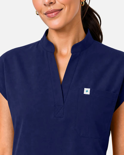 Navy Blue Eipnare Women's Sleeveless Henley Scrub Top - Stretch Medical Scrubs for Women