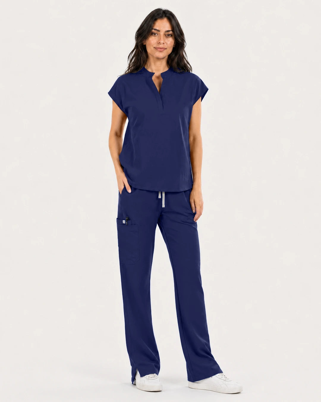 Navy Blue Eipnare Women's Mandarin Sleeveless Straight-Leg Scrub Set - Stretch Medical Scrubs for Women