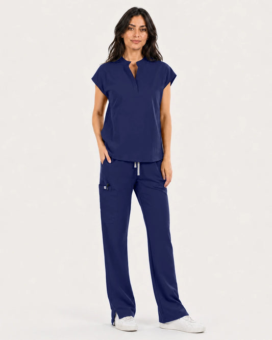Navy Blue Eipnare Women's Mandarin Sleeveless Straight-Leg Scrub Set - Stretch Medical Scrubs for Women