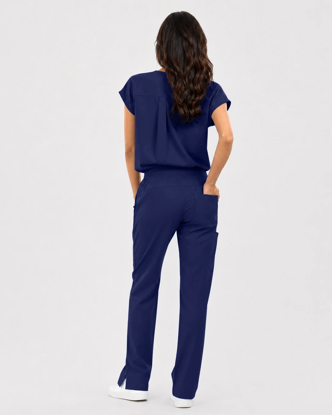 Navy Blue Eipnare Women's Mandarin Sleeveless Straight-Leg Scrub Set - Stretch Medical Scrubs for Women