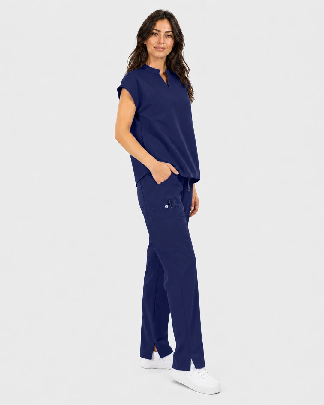 Navy Blue Eipnare Women's Mandarin Sleeveless Straight-Leg Scrub Set - Stretch Medical Scrubs for Women