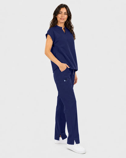Navy Blue Eipnare Women's Mandarin Sleeveless Straight-Leg Scrub Set - Stretch Medical Scrubs for Women