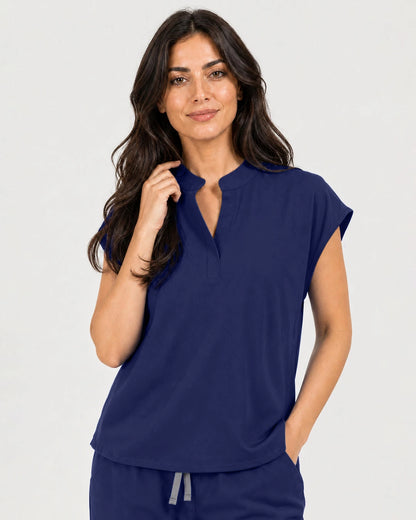 Navy Blue Eipnare Women's Mandarin Sleeveless Straight-Leg Scrub Set - Stretch Medical Scrubs for Women