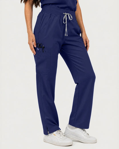 Navy Blue Eipnare Women's Mandarin Sleeveless Straight-Leg Scrub Set - Stretch Medical Scrubs for Women
