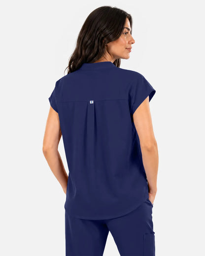 Navy Blue Eipnare Women's Sleeveless Mandarin Collar Scrub Top - Stretch Medical Scrubs for Women