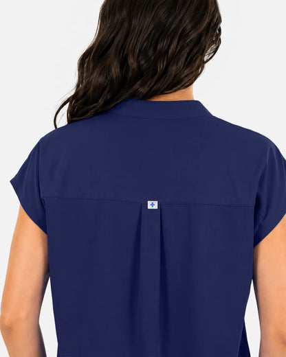 Navy Blue Eipnare Women's Sleeveless Mandarin Collar Scrub Top - Stretch Medical Scrubs for Women