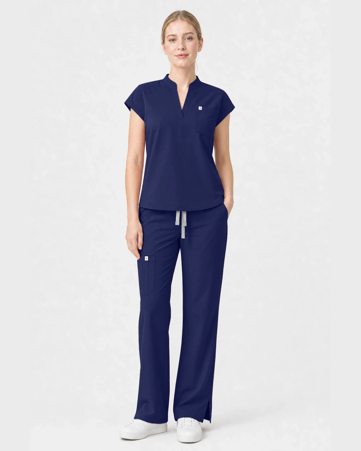 Navy Blue Eipnare Women's Henley Sleeveless Straight-Leg Scrub Set - Stretch Medical Scrubs for Women