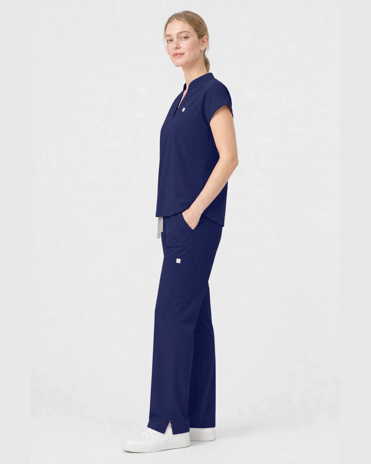Navy Blue Eipnare Women's Henley Sleeveless Straight-Leg Scrub Set - Stretch Medical Scrubs for Women