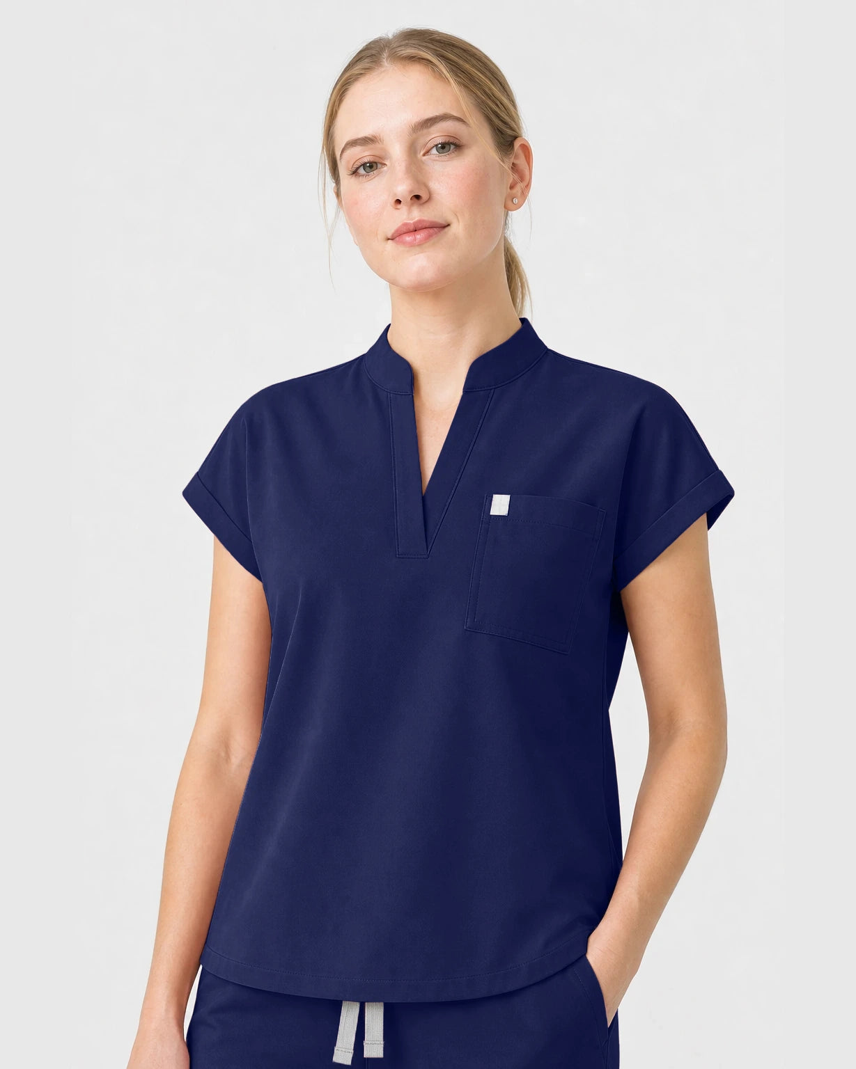 Navy Blue Eipnare Women's Henley Sleeveless Straight-Leg Scrub Set - Stretch Medical Scrubs for Women