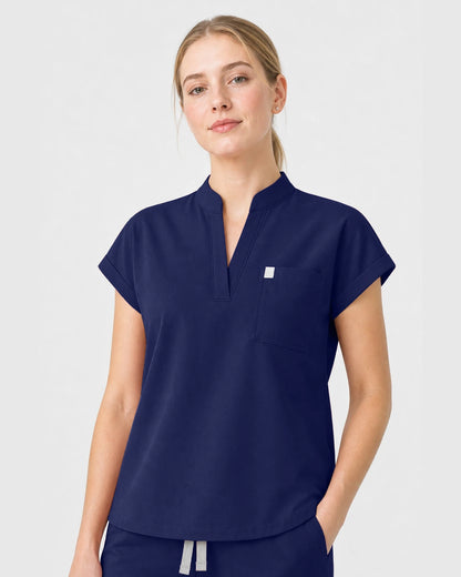 Navy Blue Eipnare Women's Henley Sleeveless Straight-Leg Scrub Set - Stretch Medical Scrubs for Women