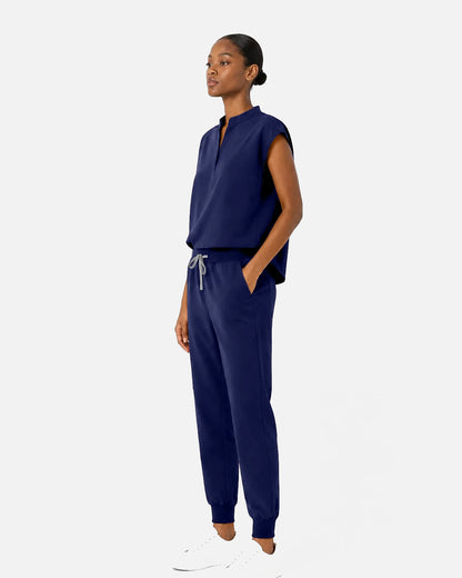 Navy Blue – Eipnare Women's Sleeveless Mandarin Collar Jogger Uniform Set – product image 02
