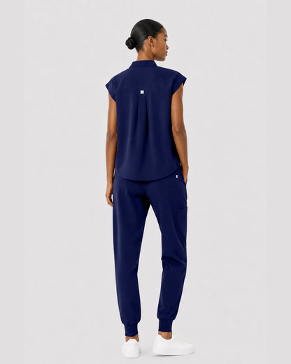 Navy Blue Eipnare Women's Sleeveless Mandarin Collar Jogger Scrub Set - Stretch Medical Scrubs for Women