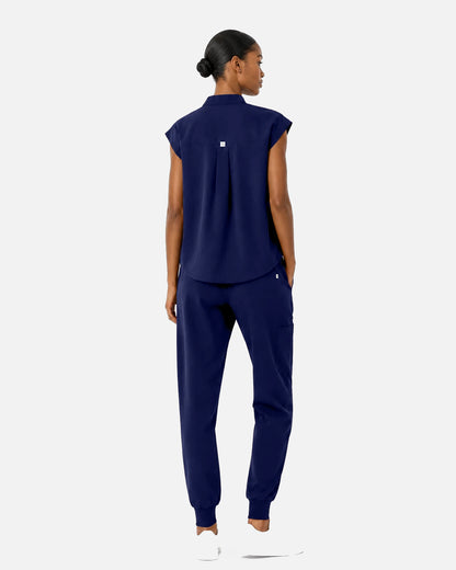 Navy Blue – Eipnare Women's Sleeveless Mandarin Collar Jogger Uniform Set – product image 03