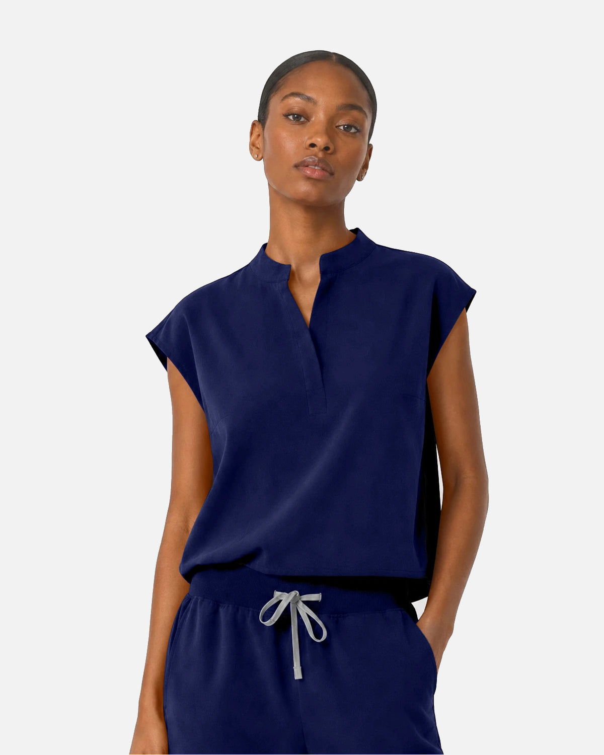 Navy Blue – Eipnare Women's Sleeveless Mandarin Collar Jogger Uniform Set – product image 04