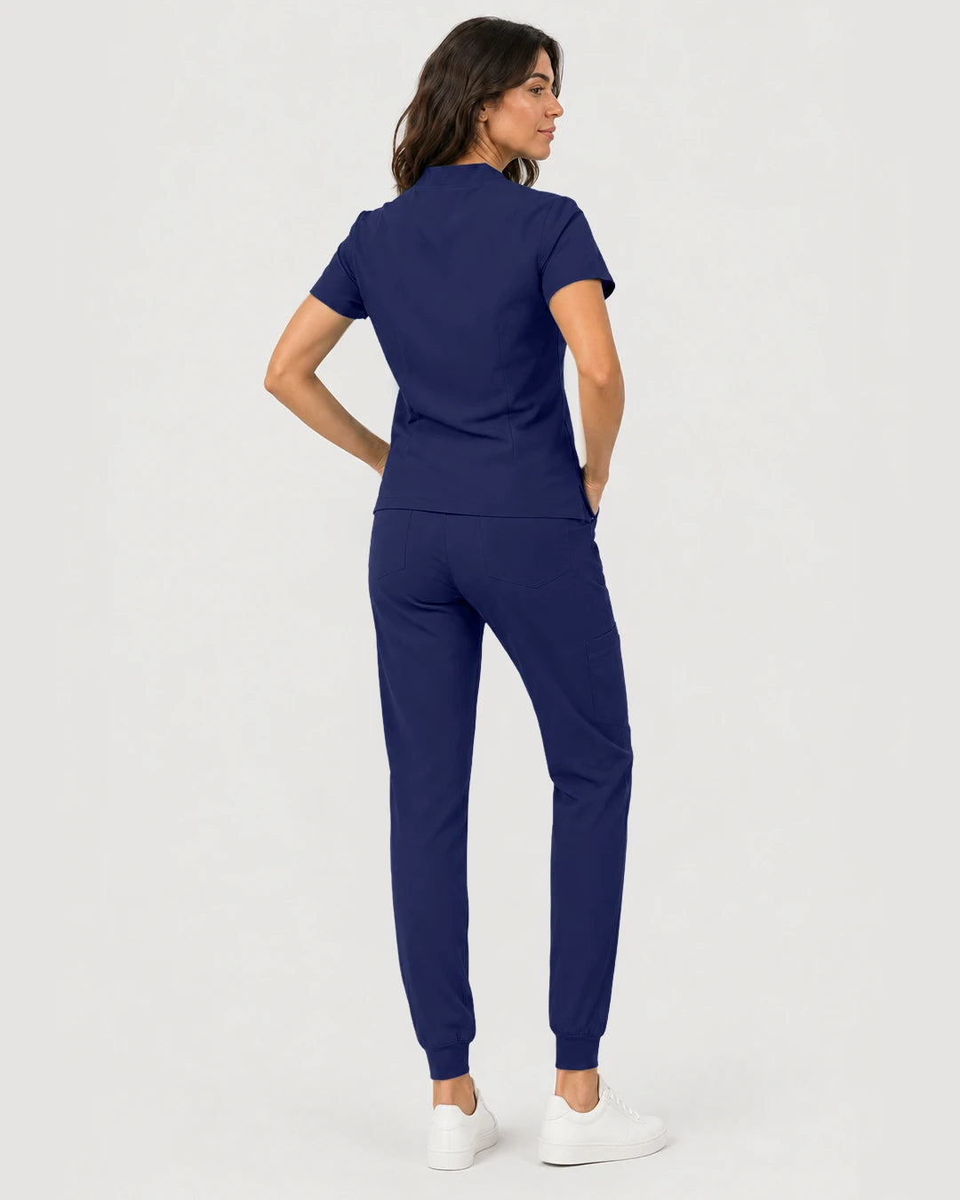 Navy Blue Eipnare Women's Notch V-Neck Cargo Jogger Scrub Set - Stretch Medical Scrubs for Women