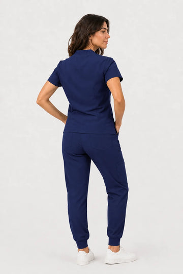 Navy Blue Eipnare Women's Notch Neck Cargo Jogger Scrub Set - Stretch Medical Scrubs for Women