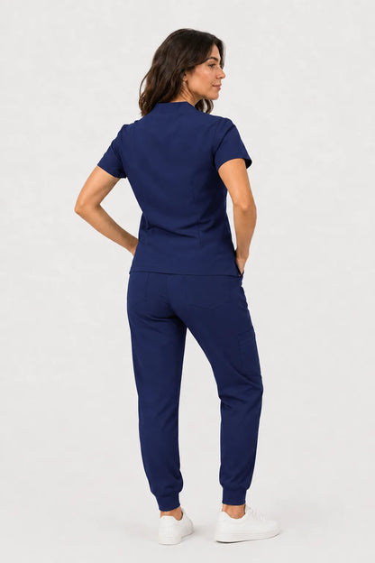 Navy Blue Eipnare Women's Notch Neck Cargo Jogger Scrub Set - Stretch Medical Scrubs for Women