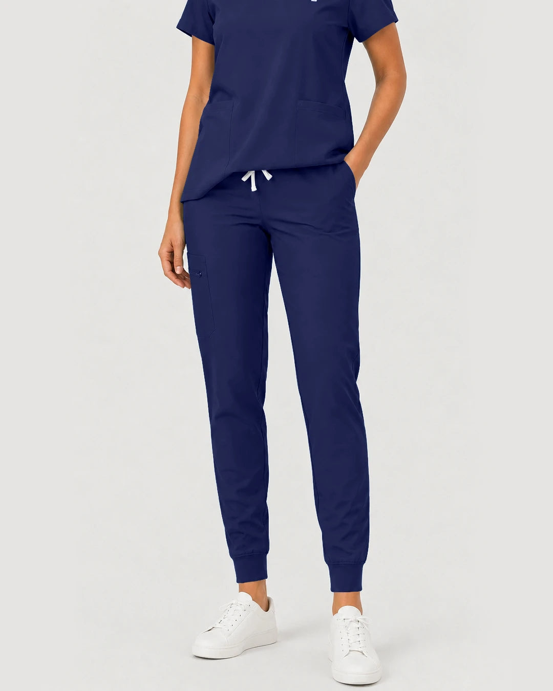 Navy Blue Eipnare Women's Notch V-Neck Cargo Jogger Scrub Set - Stretch Medical Scrubs for Women