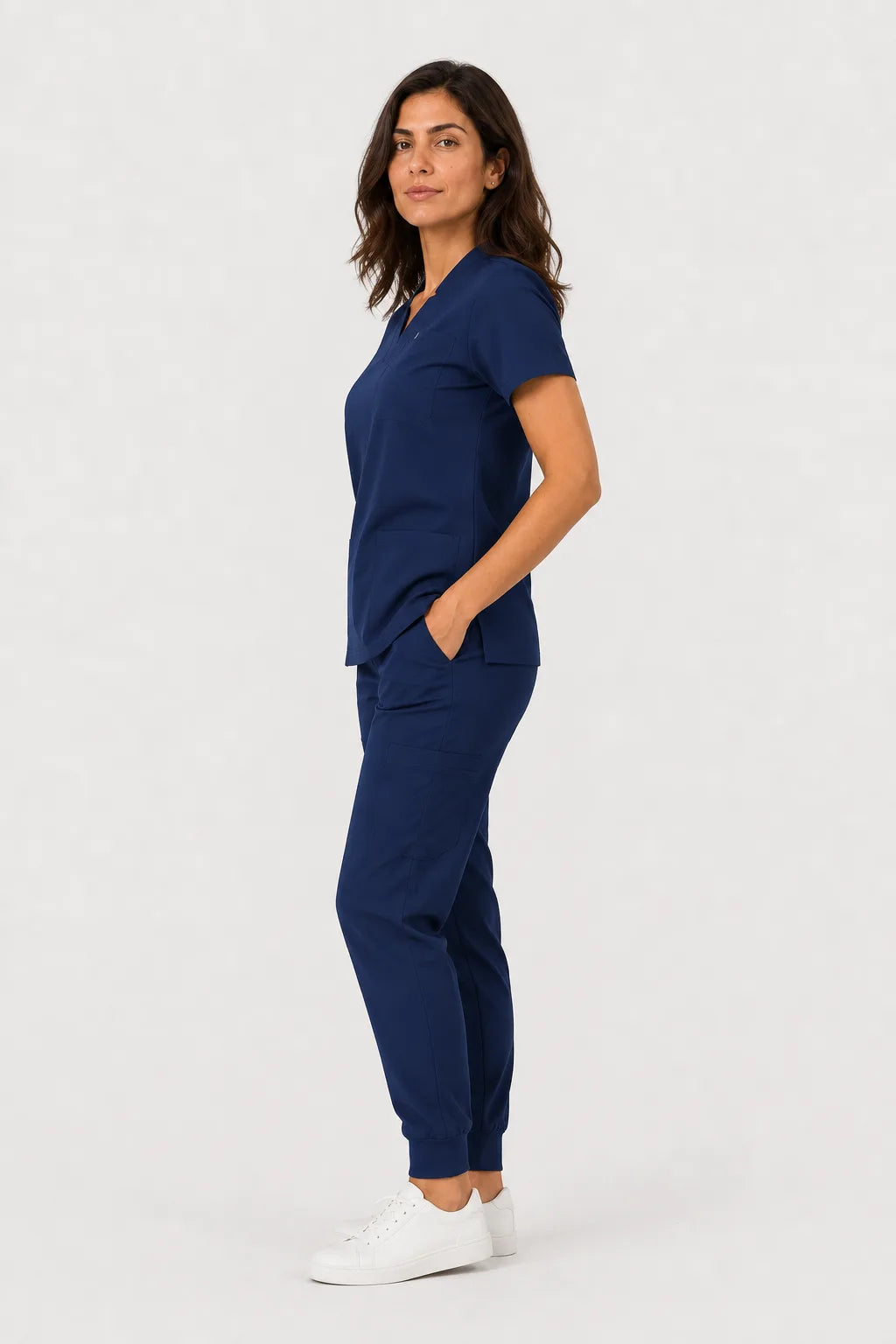 Navy Blue Eipnare Women's Notch Neck Cargo Jogger Scrub Set - Stretch Medical Scrubs for Women