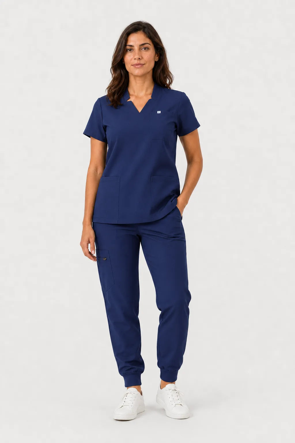 Navy Blue Eipnare Women's Notch Neck Cargo Jogger Scrub Set - Stretch Medical Scrubs for Women