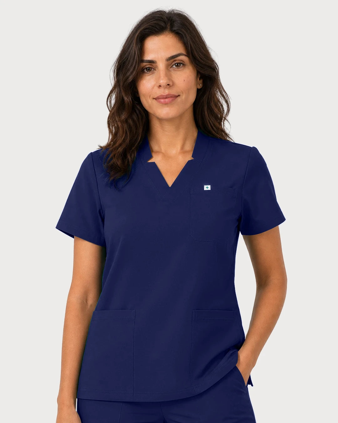 Navy Blue Eipnare Women's Notch V-Neck Cargo Jogger Scrub Set - Stretch Medical Scrubs for Women