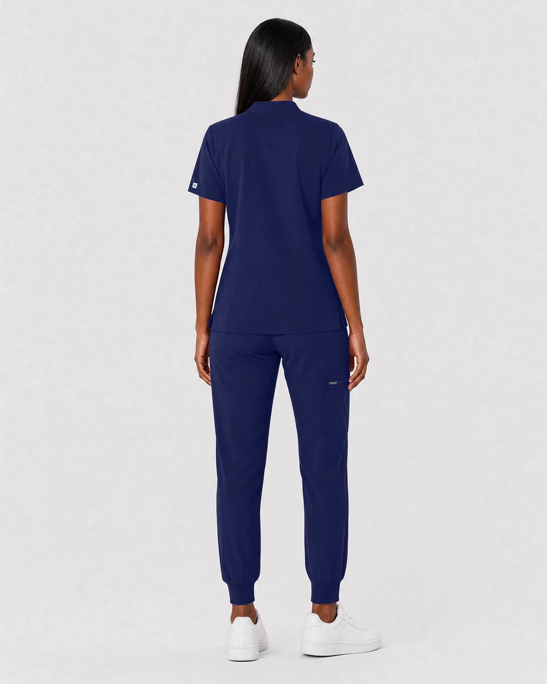 Navy Blue Eipnare Women's Split V-Neck Cargo Jogger Scrub Set - Stretch Medical Scrubs for Women