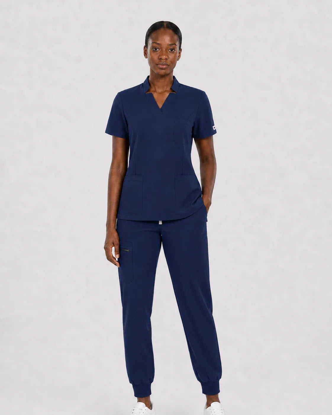 Navy Blue Eipnare Women's Split V-Neck Cargo Jogger Scrub Set - Stretch Medical Scrubs for Women