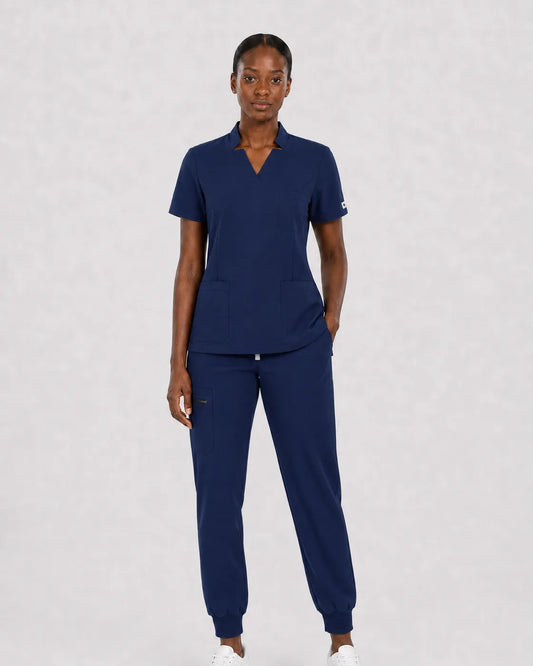 Navy Blue Eipnare Women's Split V-Neck Cargo Jogger Scrub Set - Stretch Medical Scrubs for Women