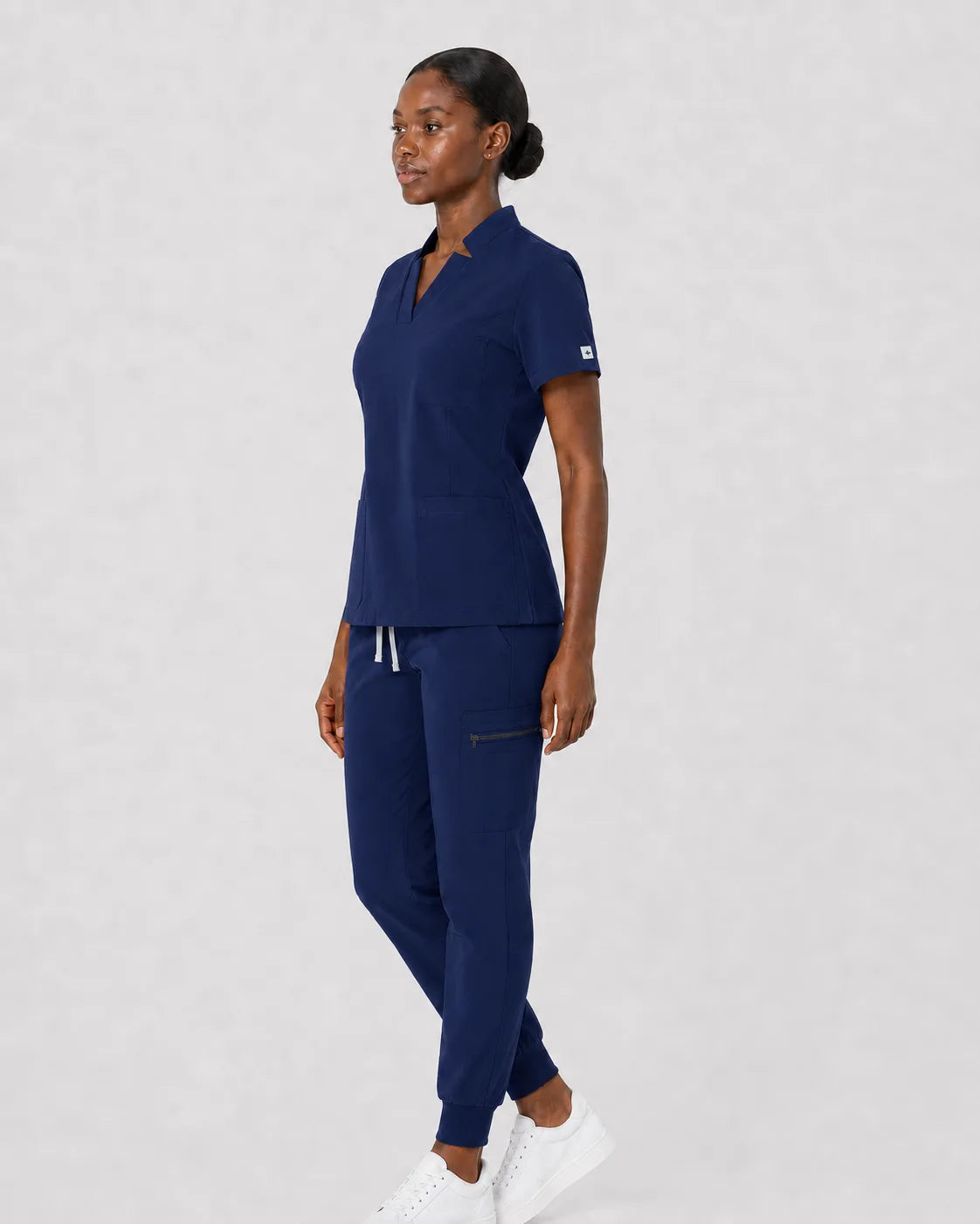 Navy Blue Eipnare Women's Split V-Neck Cargo Jogger Scrub Set - Stretch Medical Scrubs for Women