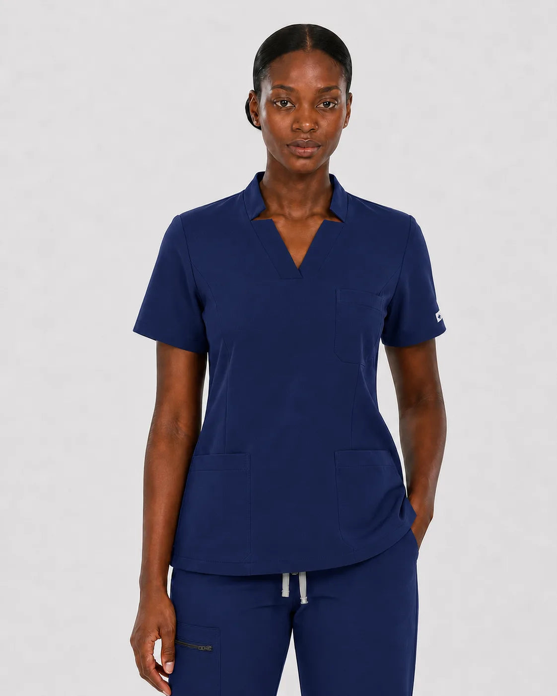 Navy Blue Eipnare Women's Split V-Neck Cargo Jogger Scrub Set - Stretch Medical Scrubs for Women