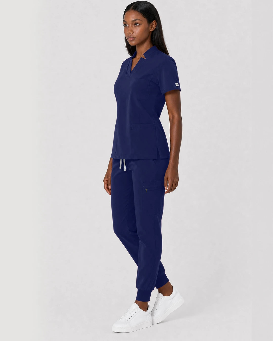 Navy Blue Eipnare Women's Split V-Neck Cargo Jogger Scrub Set - Stretch Medical Scrubs for Women