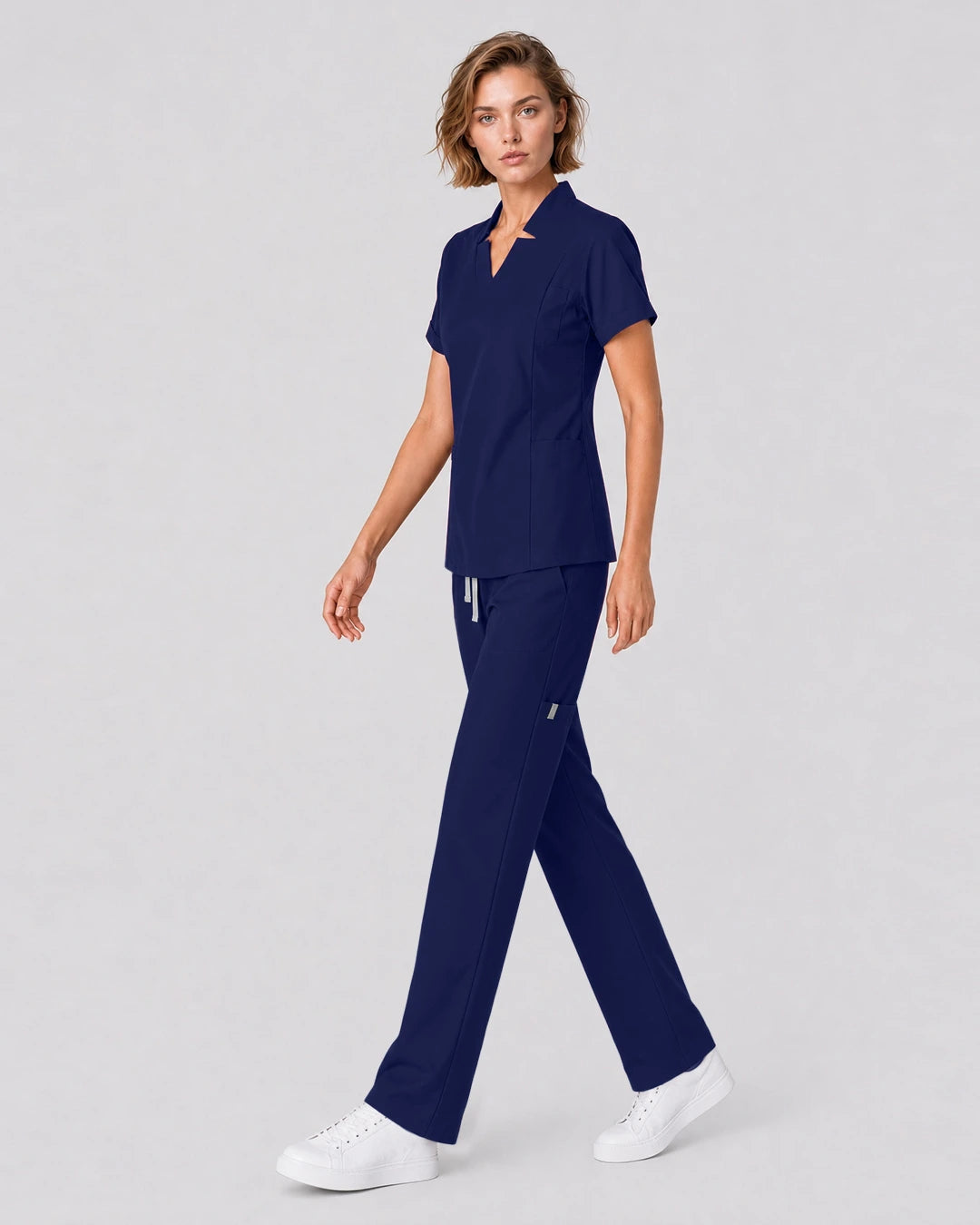 Navy Blue Eipnare Women's Split V-Neck Tapered Scrub Set - Stretch Medical Scrubs for Women