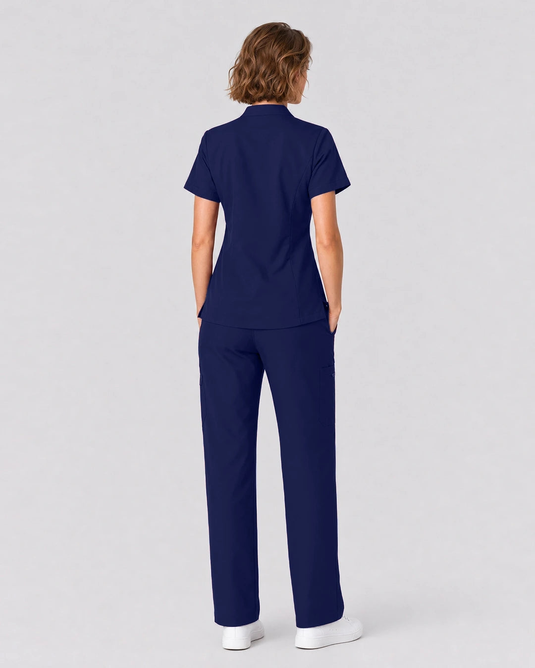 Navy Blue Eipnare Women's Split V-Neck Tapered Scrub Set - Stretch Medical Scrubs for Women
