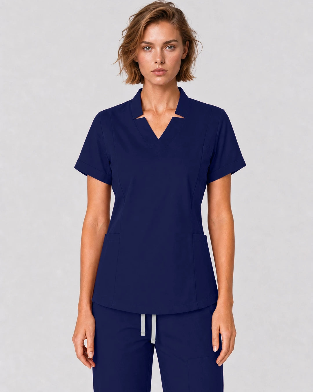 Navy Blue Eipnare Women's Split V-Neck Tapered Scrub Set - Stretch Medical Scrubs for Women