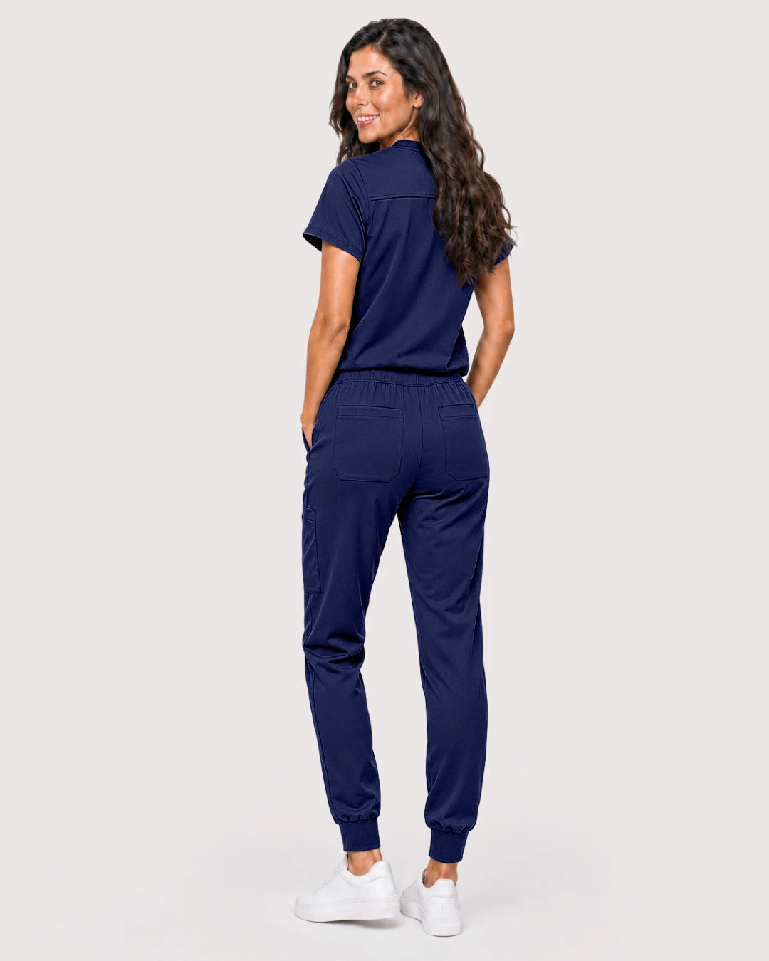 Navy Blue Eipnare Women's Knit V-Neck Jogger Scrub Set - Stretch Medical Scrubs for Women