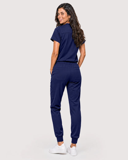 Navy Blue Eipnare Women's Knit V-Neck Jogger Scrub Set - Stretch Medical Scrubs for Women