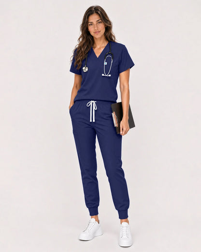 Navy Blue Eipnare Women's Classic V-Neck Jogger Scrub Set - Stretch Medical Scrubs for Women