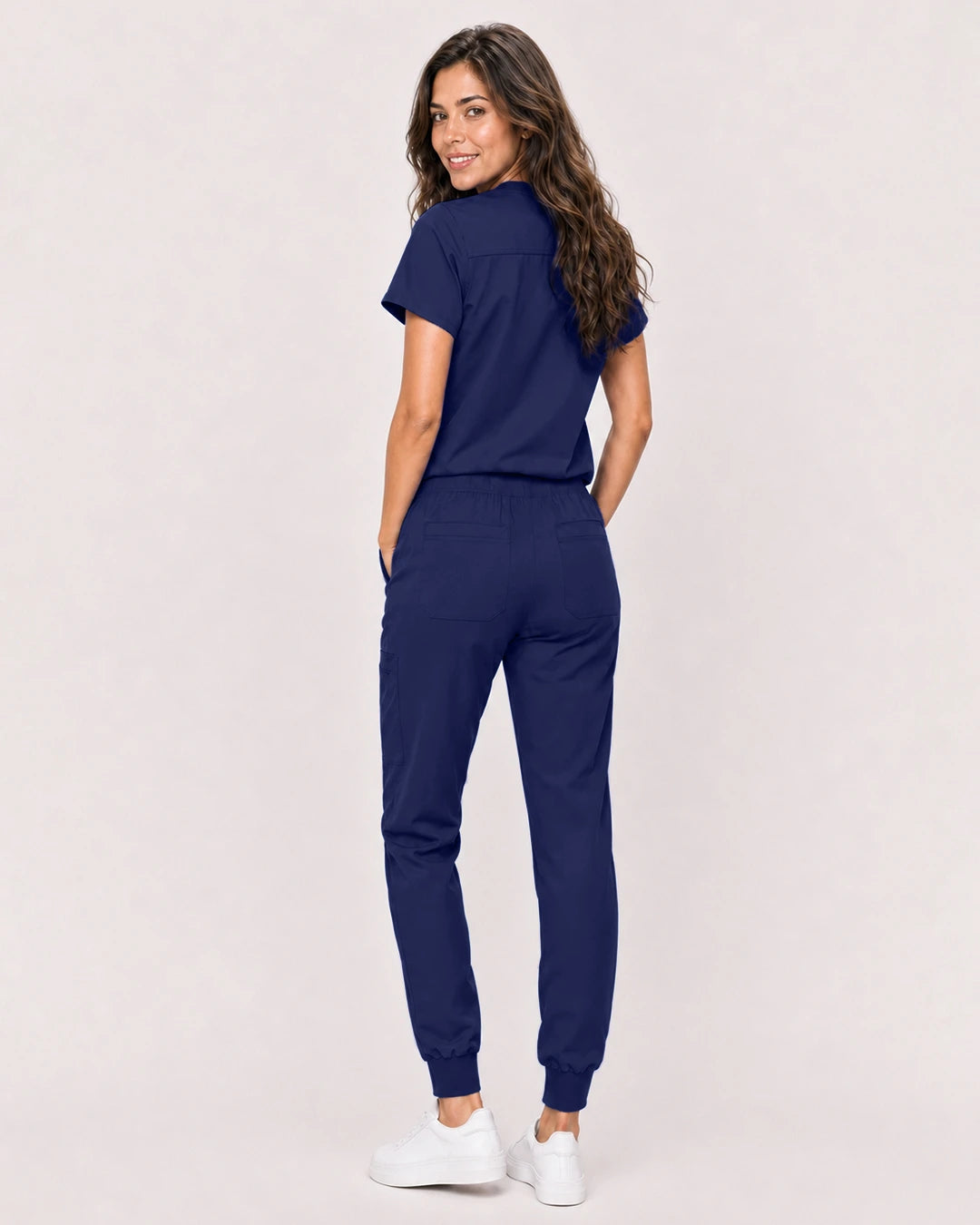 Navy Blue Eipnare Women's Classic V-Neck Jogger Scrub Set - Stretch Medical Scrubs for Women