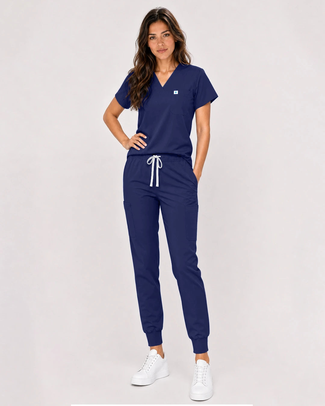 Navy Blue Eipnare Women's Classic V-Neck Jogger Scrub Set - Stretch Medical Scrubs for Women