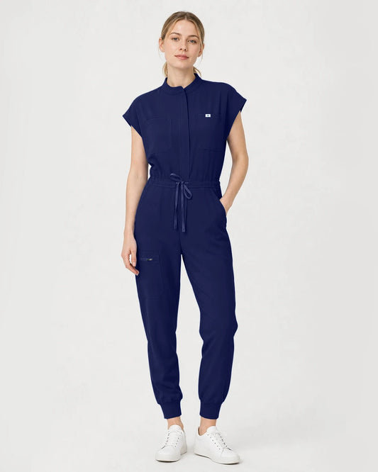 Navy Blue Eipnare Women's Zip-Front Sleeveless Scrub Jumpsuit - Stretch Medical Scrubs for Women