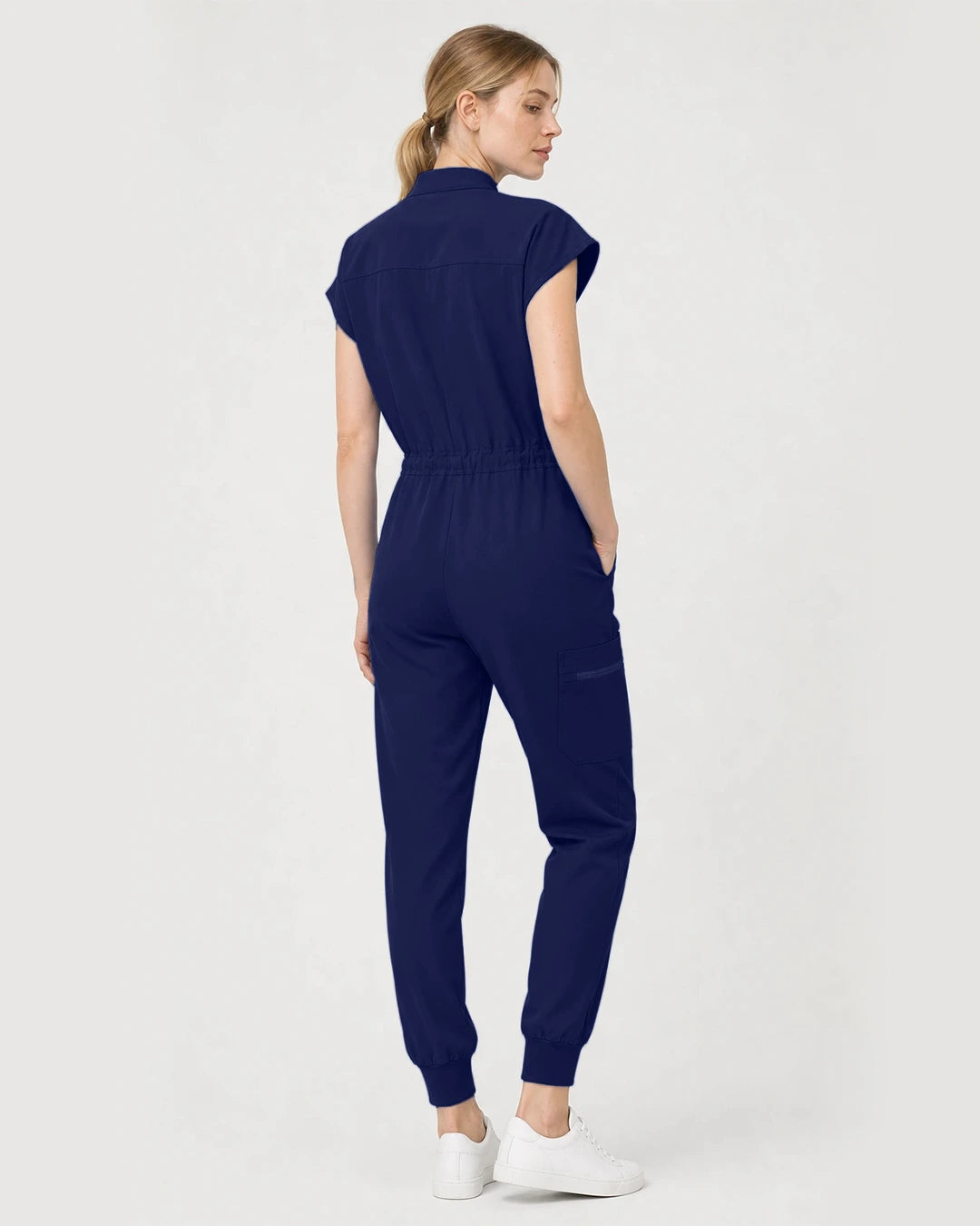 Navy Blue Eipnare Women's Zip-Front Sleeveless Scrub Jumpsuit - Stretch Medical Scrubs for Women