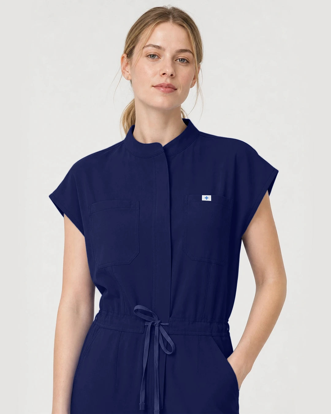 Navy Blue Eipnare Women's Zip-Front Sleeveless Scrub Jumpsuit - Stretch Medical Scrubs for Women