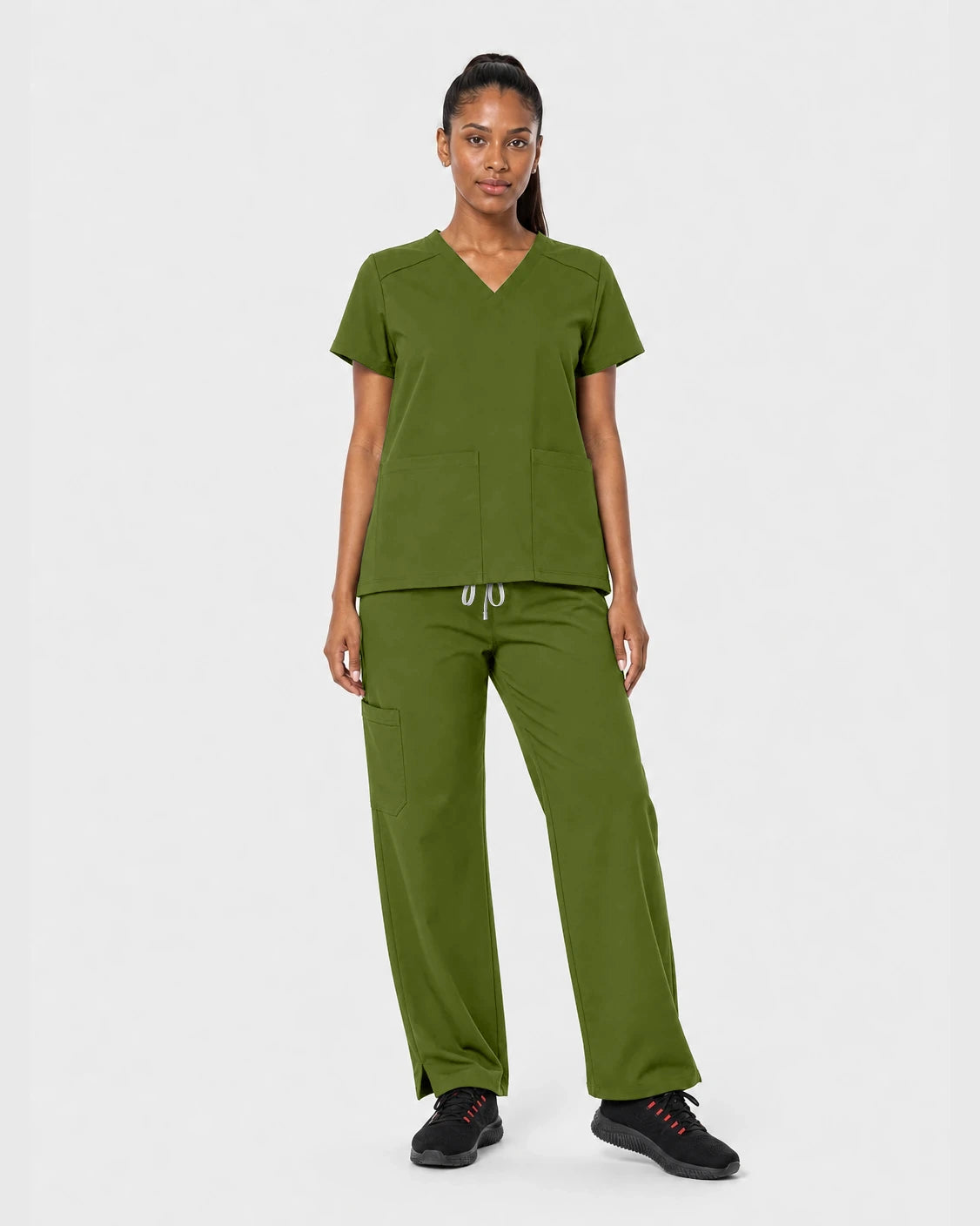 Olive Green Eipnare Women's 15-Pocket V-Neck Jogger Scrub Set - Stretch Medical Scrubs for Women