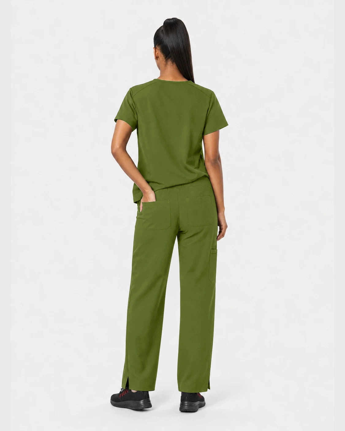 Olive Green Eipnare Women's 15-Pocket V-Neck Jogger Scrub Set - Stretch Medical Scrubs for Women
